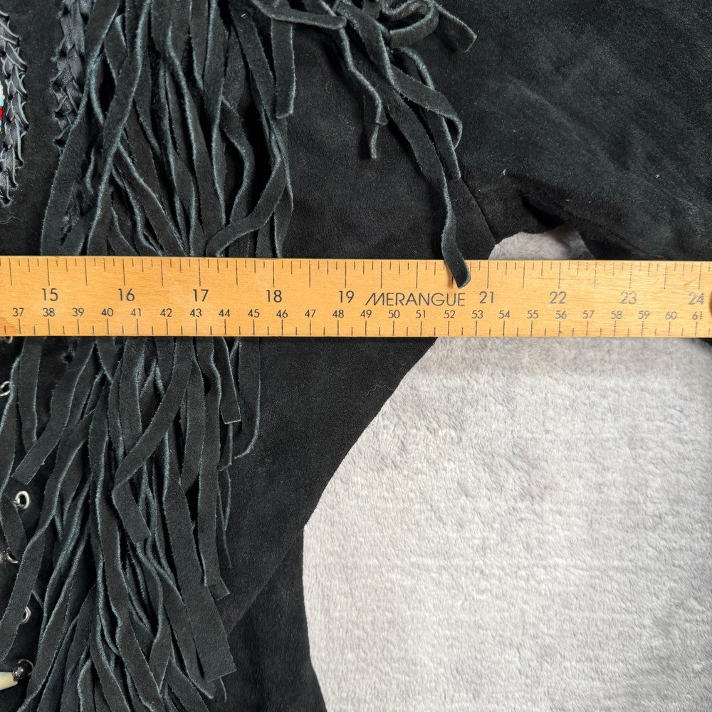 Canadian Leather Creations Jacket Womens XL Black Suede Fringe Beaded Western - Picture 13 of 13